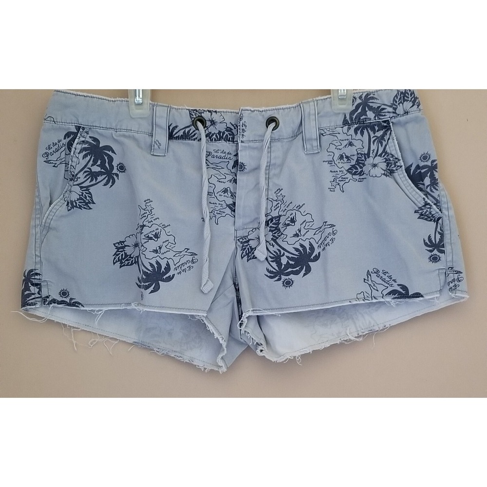 AMERICAN EAGLE Outfitters Shorts Womens 6 GRAY Low Rise Island Palm Paradise Y2K